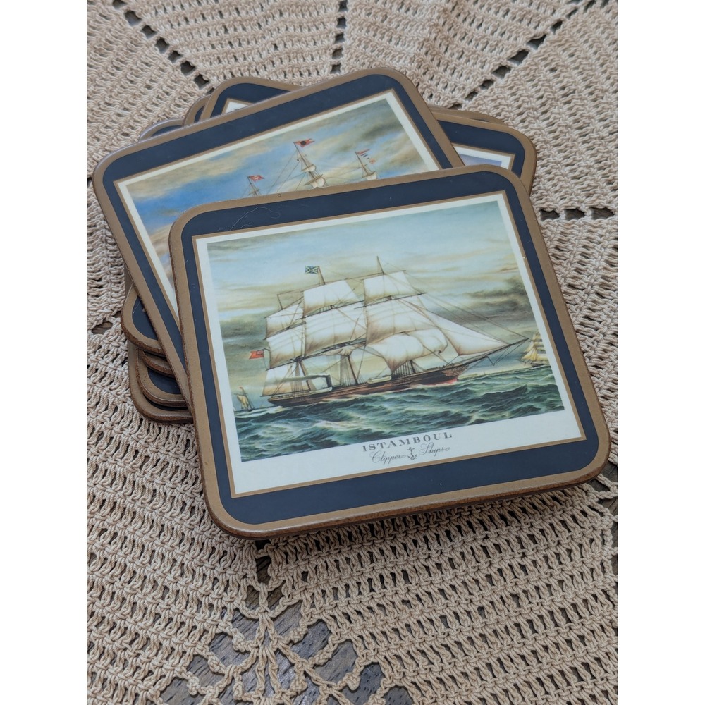 Vintage Pimpernel Coasters Set of 6 Clipper Ships Nautical Maritime Made England